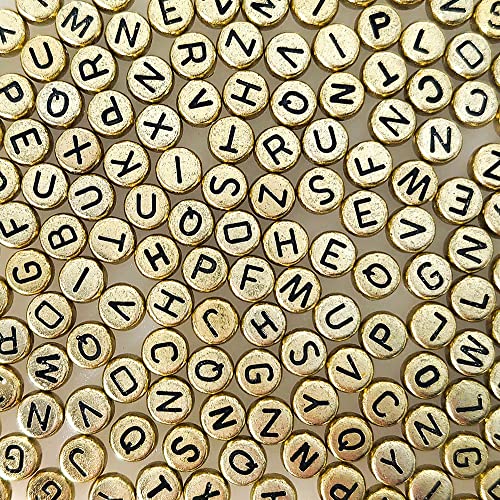 500 Pieces 4x7mm Black Round Acrylic Alphabet Letter Beads A-Z Mixed Plastic Shape Loose DIY Beads for Jewelry Making Bracelets Necklaces Key Chains (White on Black)