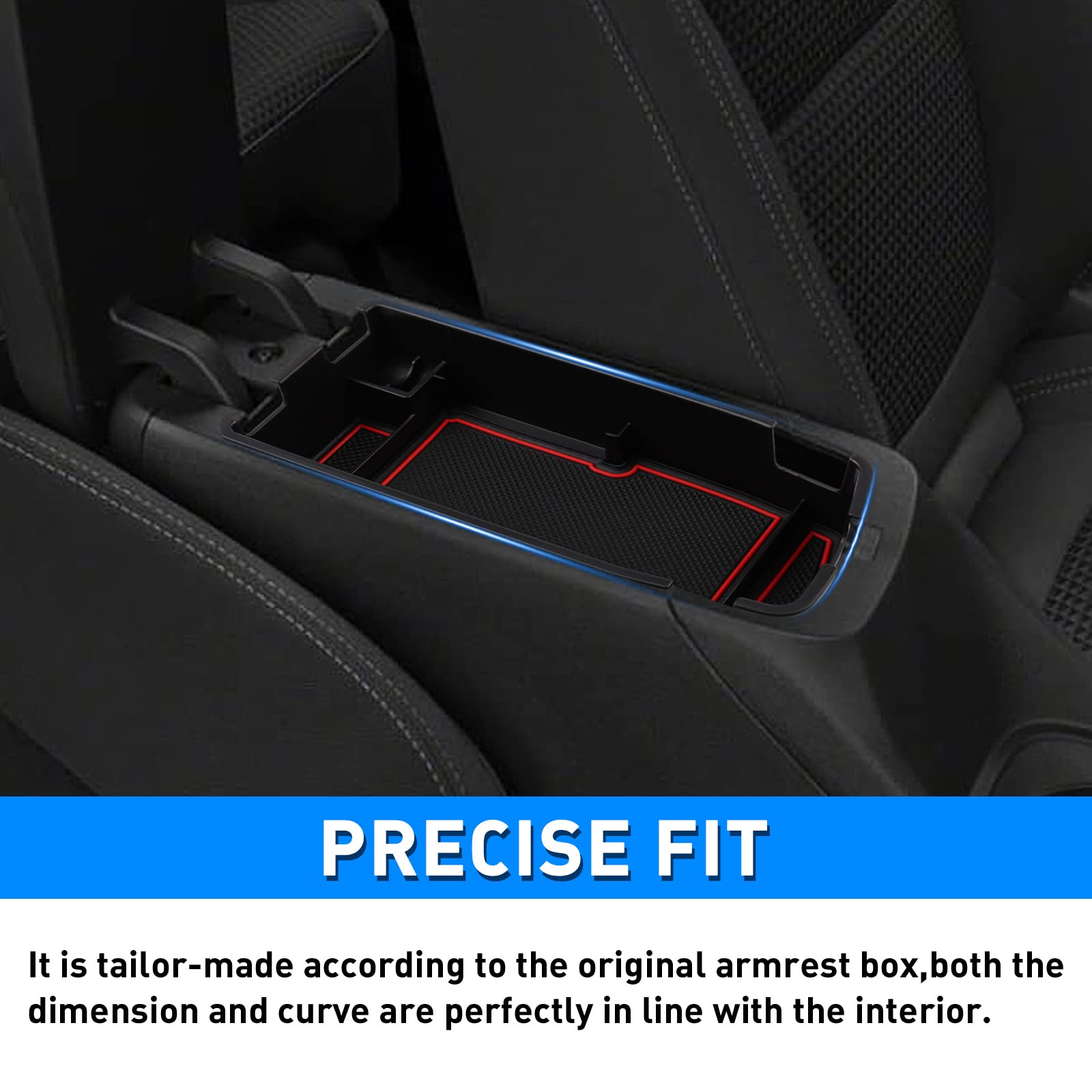 Autorder Center Console Organizer for 2022 2023 2024 Chevrolet/Chevy Bolt EUV EV Accessories Armrest Storage Box Secondary Insert Tray with 2 Color Mats