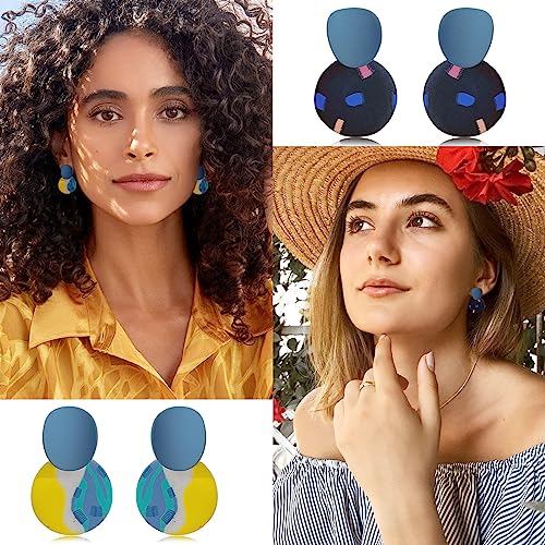 Polymer Clay Earrings for Women Colorful Dangle Stud Earrings Big Multicolor Geometric Earings Hypoallergenic Round Dangle Earrings for Womens (Green-1)