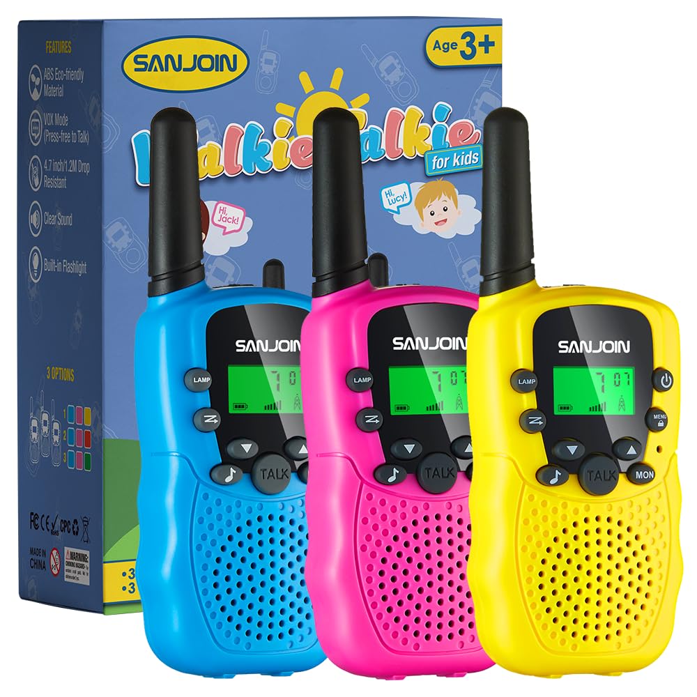 Walkie Talkies for Kids Toys for Boys Girls 4-6, 3 Miles Range Walkie Talkie to Camping, Outdoor 4 Year Old Girl Birthday Gifts for 3 4 5 6 7 Year Old Boy Girl Gifts Age 6-8 (Blue&Pink&Yellow, 3 Pack)