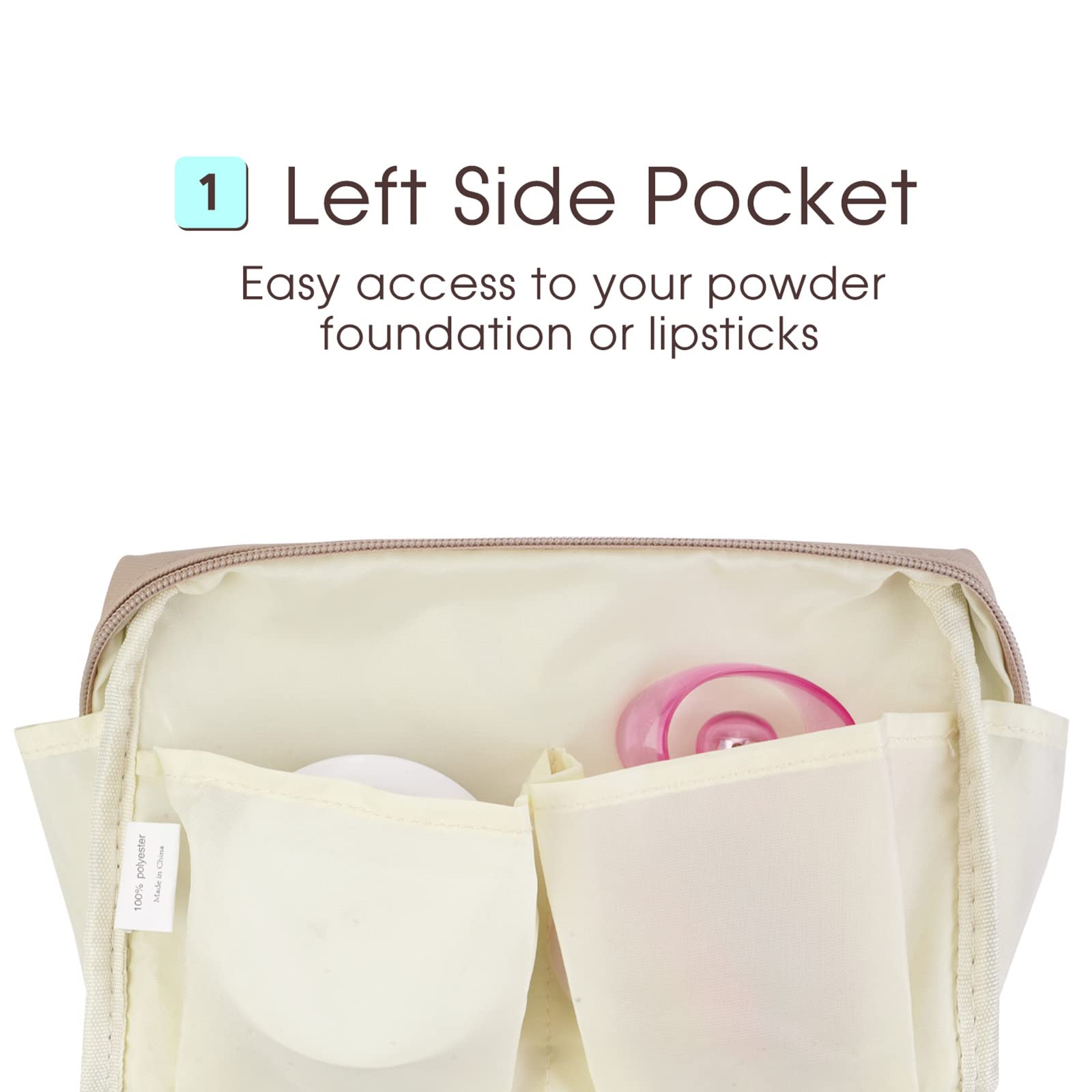 PU Leather Makeup Bag Travel Cosmetic Bag Organizer Make up Bag with Organization Pockets for Women (Large, Brown)