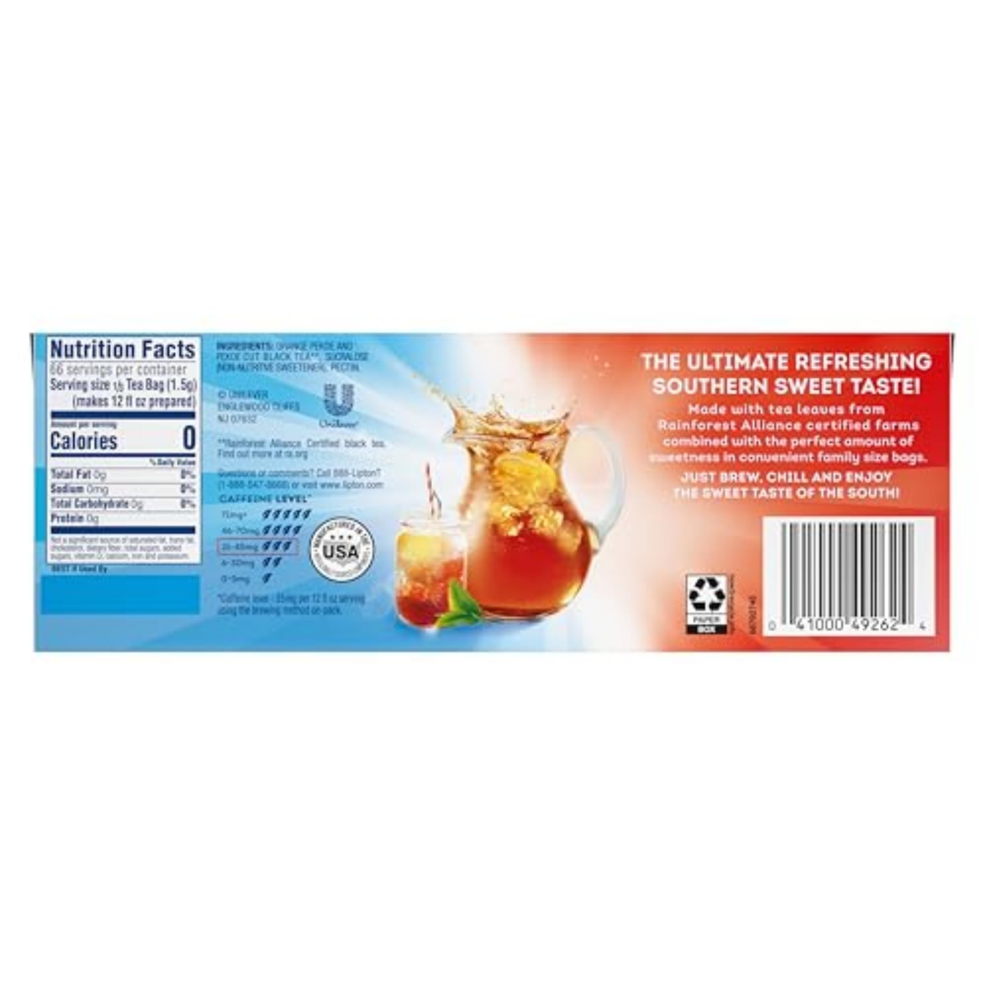 Lipton Southern Sweet Iced Tea Bags, Family Size Tea Bags, 132 Total Tea Bags (22ct - Pack of 6)