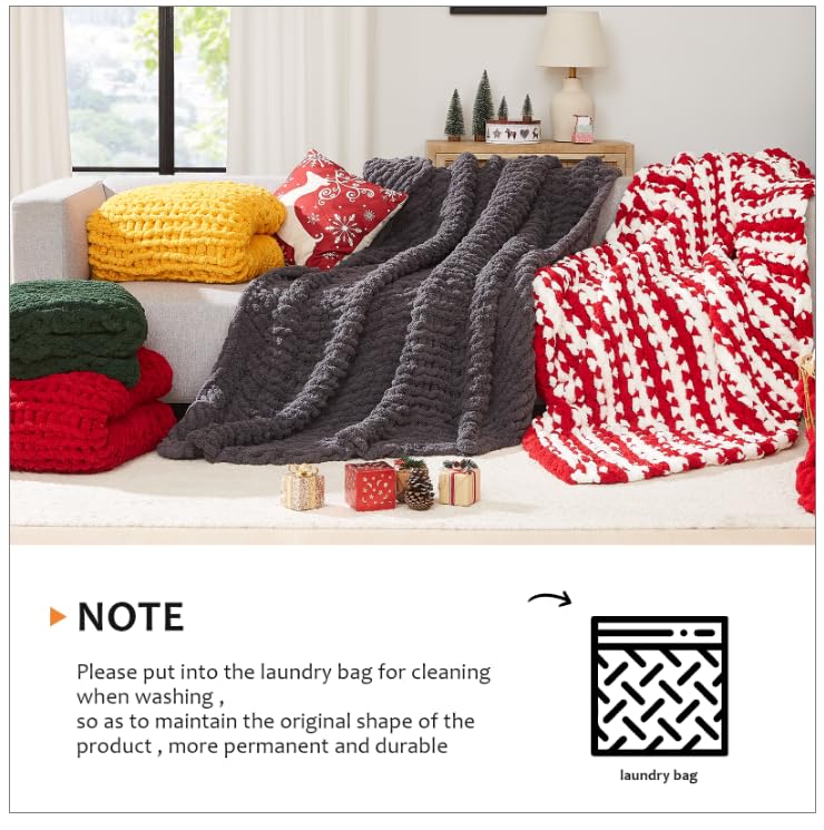 L'AGRATY Chunky Knit Blanket Throw,Soft Chenille Yarn Throw 50x60,Handmade Thick Cable Knit Crochet Blanket, Large Rope Knot Throw Blanket for Couch Home Decor