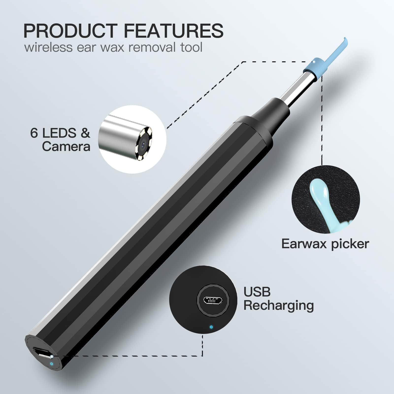 NIUQICT Ear Wax Removal Tool Camera, Ear Cleaner with Camera Earwax Removal kit with Camera, Ear Camera 1080P with 6 LED Lights, for iOS&Android