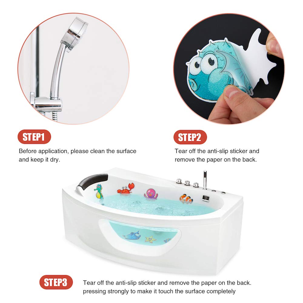 Secopad Non Slip Bathtub Stickers, 20 Large Sea Adhesive Kids Anti Slip Decal Threads for Shower and Bath Tub with Premium Scraper