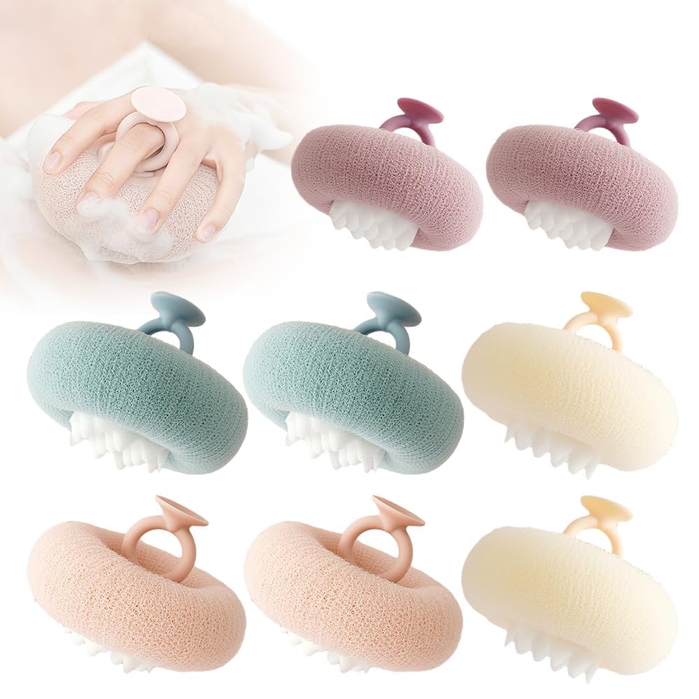 Super Soft Sunflower Suction Cup Bath Ball, 2025 New 2-in-1 Sunflower Bath Ball Exfoliating Bath Sponge Cleaning Brush, Sponge Mesh Pouf Shower Ball for Women, Men Shower (Mix-8Pcs)