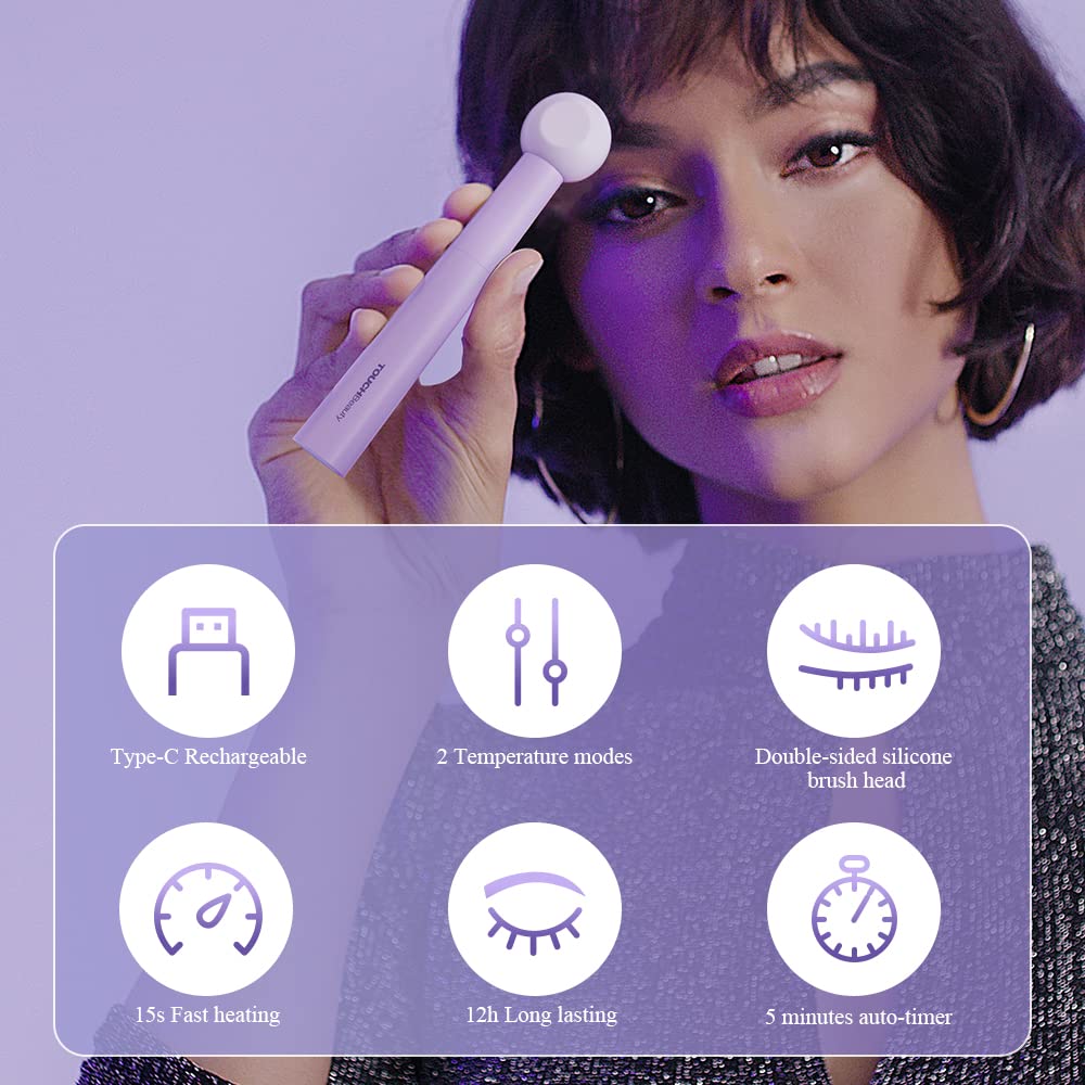 TOUCHBeauty Heated Eyelash Curler with Dual-Sided Curling Comb, Rechargeable Lashes Curlers Washable Silicone Comb Brush, 2-Level Temperature, Natural Curling TB-2117