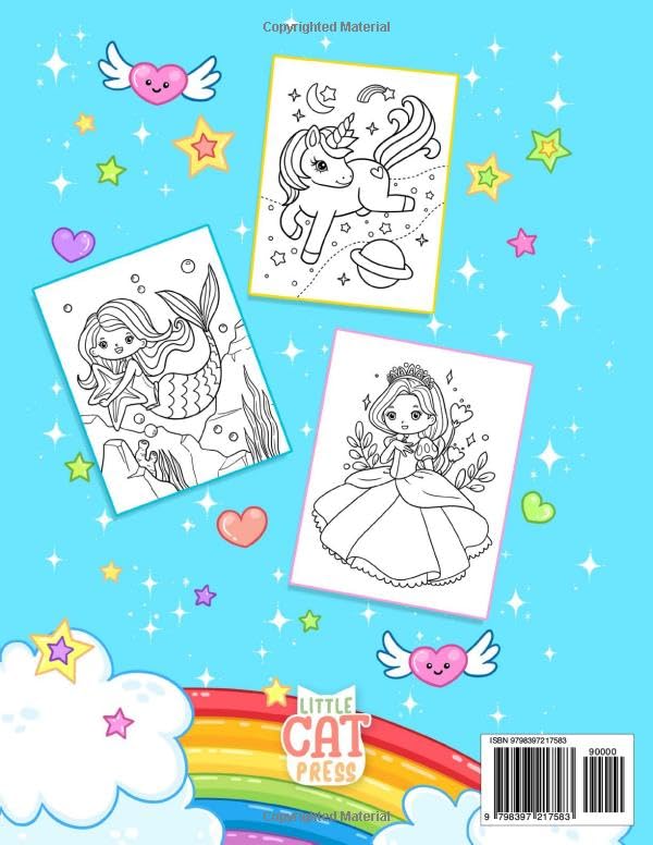 Unicorn, Mermaid & Princess: Cute, Fun and Magical Coloring Book For Kids Ages 4-8