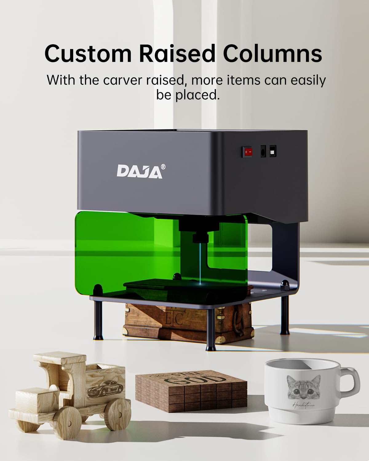DAJA DJ6 Pro Laser Engraver with Higher Columns Portable Laser Engraving Machine Kits for DIY Supports Win/Mobile System/Offline Laser Cutter (Working area 3.15 * 3.15 inches)