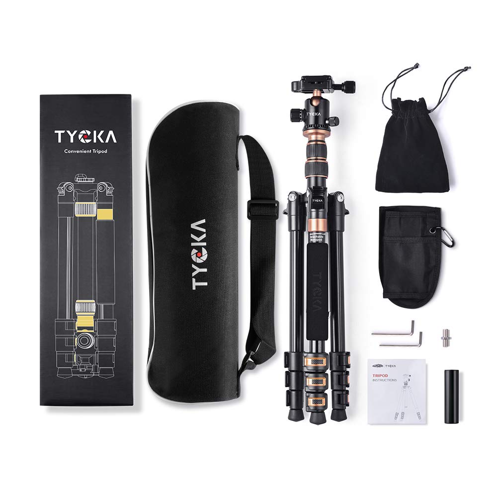 TYCKA 56” Camera Tripod, Lightweight Aluminum Travel Tripod Professional Compact Tripod Monopod for DSLR Camera with 360 Degree Ball Head, Quick Release Plate, Carry Bag