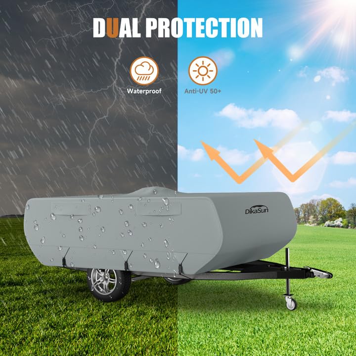 Travel Trailer Cover, 7 Layers Fiberglass Camper RV Cover (Fits 8' - 10' Trailers), Tear Resistant Waterproof Motohome Trailer Cover