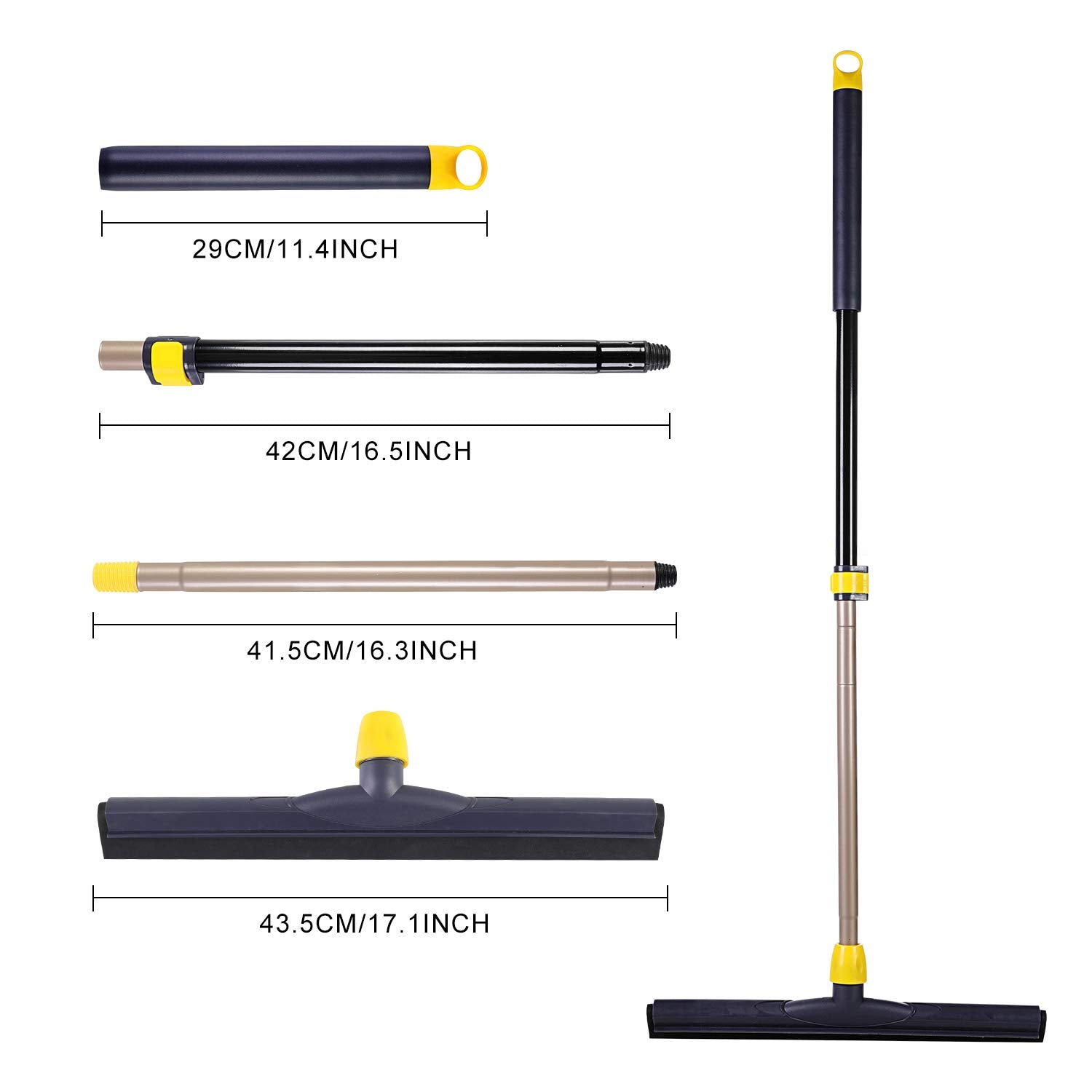 Yocada Floor Squeegee Scrubber Adjustable Telescopic Pole Heavy Duty Household Broom EVA Foam Blade for Garage Courtyard Shower Bathroom Floor Marble Glass Tile Water Foam Cleaning