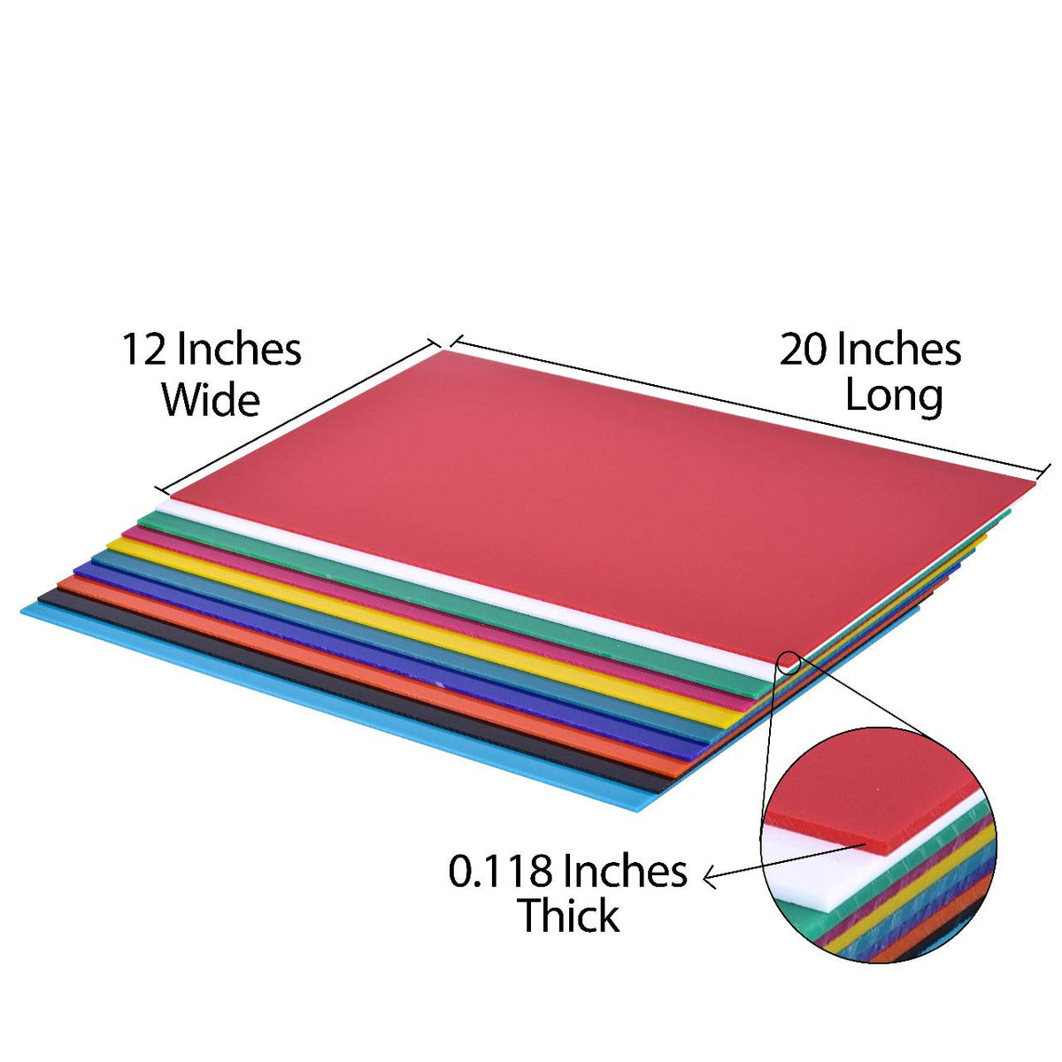 XLNT TECH 20 Pieces & 10 Colors Cast Acrylic Sheets 12" x 20" x 0.118" Opaque (no-Transparent) Plastic Sheet for Crafts, Signs, DIY Projects.