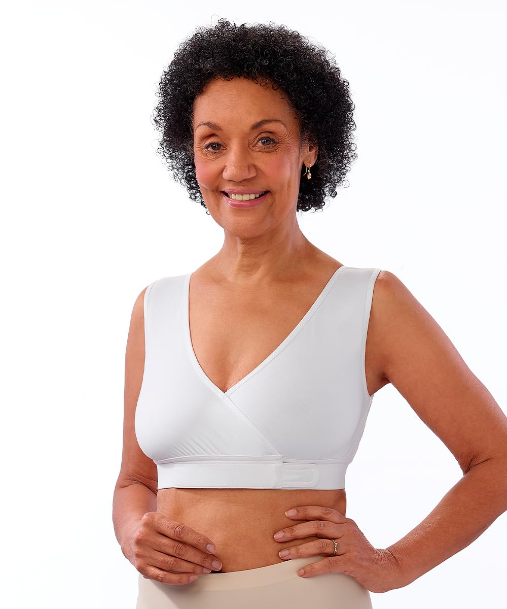 Silverts Front Closure Bras for Older Women, Post Surgery Bras for Women Front Closure, Breast Surgery Recovery Supplies, Comfortable Adaptive Clothing for Elderly - True White LGE