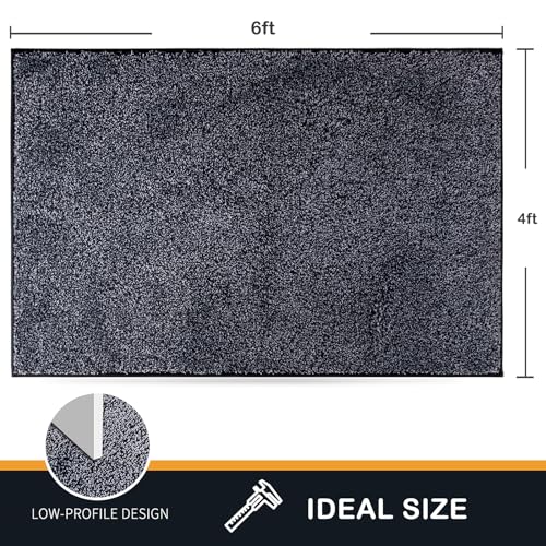 PURRUGS Easy Care Area Rug 4.5ft x 7ft, Non-Slip Washable Entryway Rug, Dog Door Mat, Pet Rug, Stain Resistant Accent Rug for Hallway, Living Room, Bedroom and Mudroom, Bluish Grey-Black