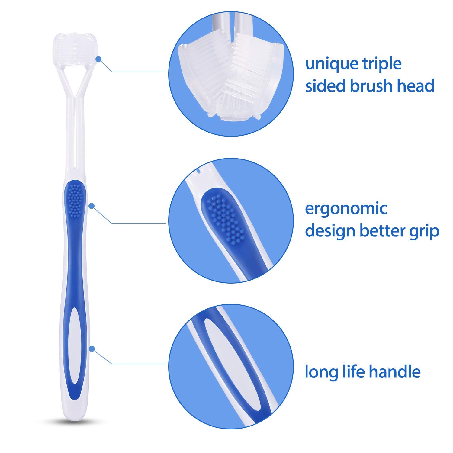 Boao 4 Pieces Toothbrush 3 Sided 7.1 Inch Autism Sensory Toothbrush 360 Degree Cleaning Travel Brush Complete Teeth Angle Clean Tooth(Green, Blue, Yellow, Red)