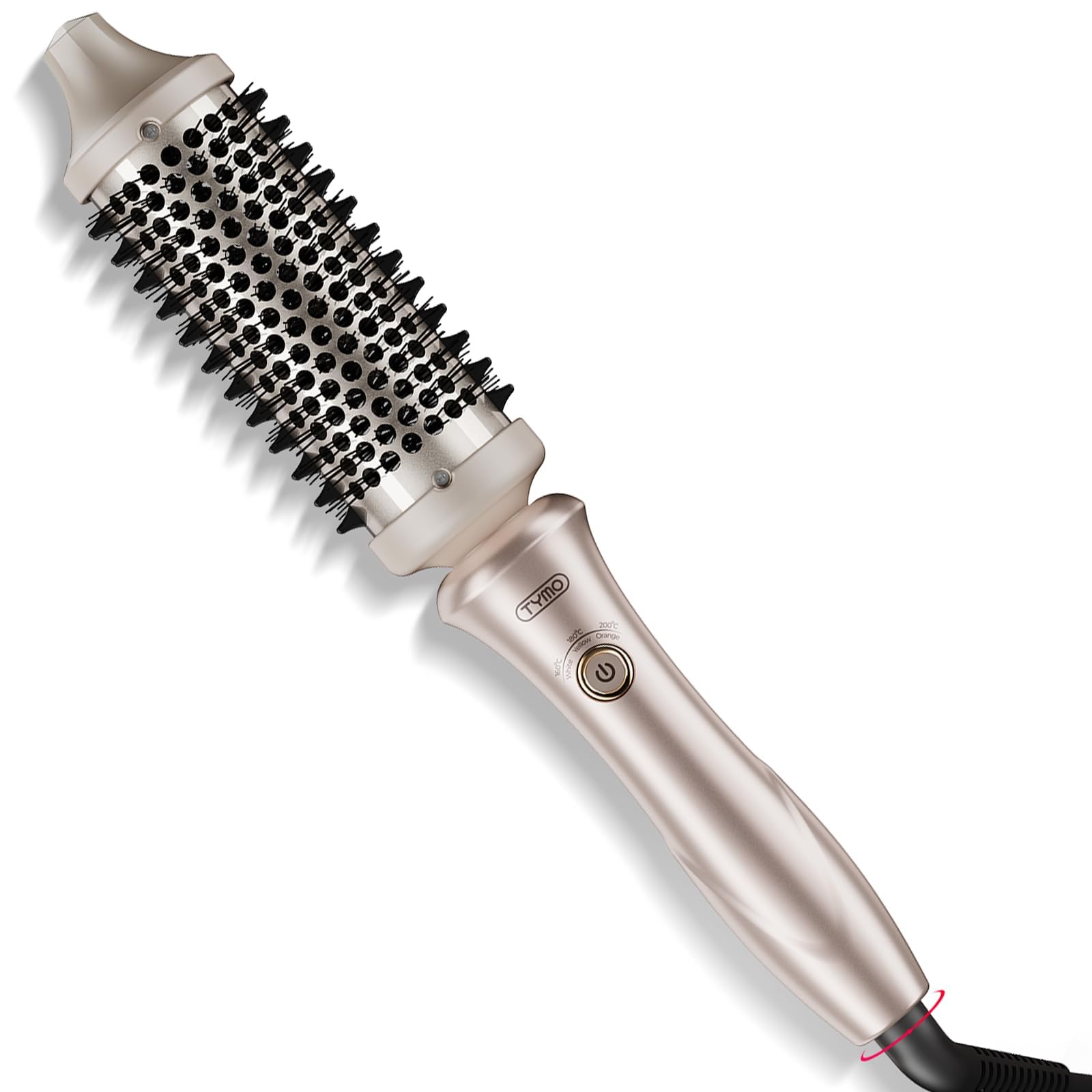 TYMO Thermal Brush Heated Round Brush - STYLUX Blowout Volumizer with Flexi-Fit Tech for Hair Straightening, Curling Styler Tool, Hair Straightener and Curler 2 in 1, Dual Voltage, Quick & Easy, Gold