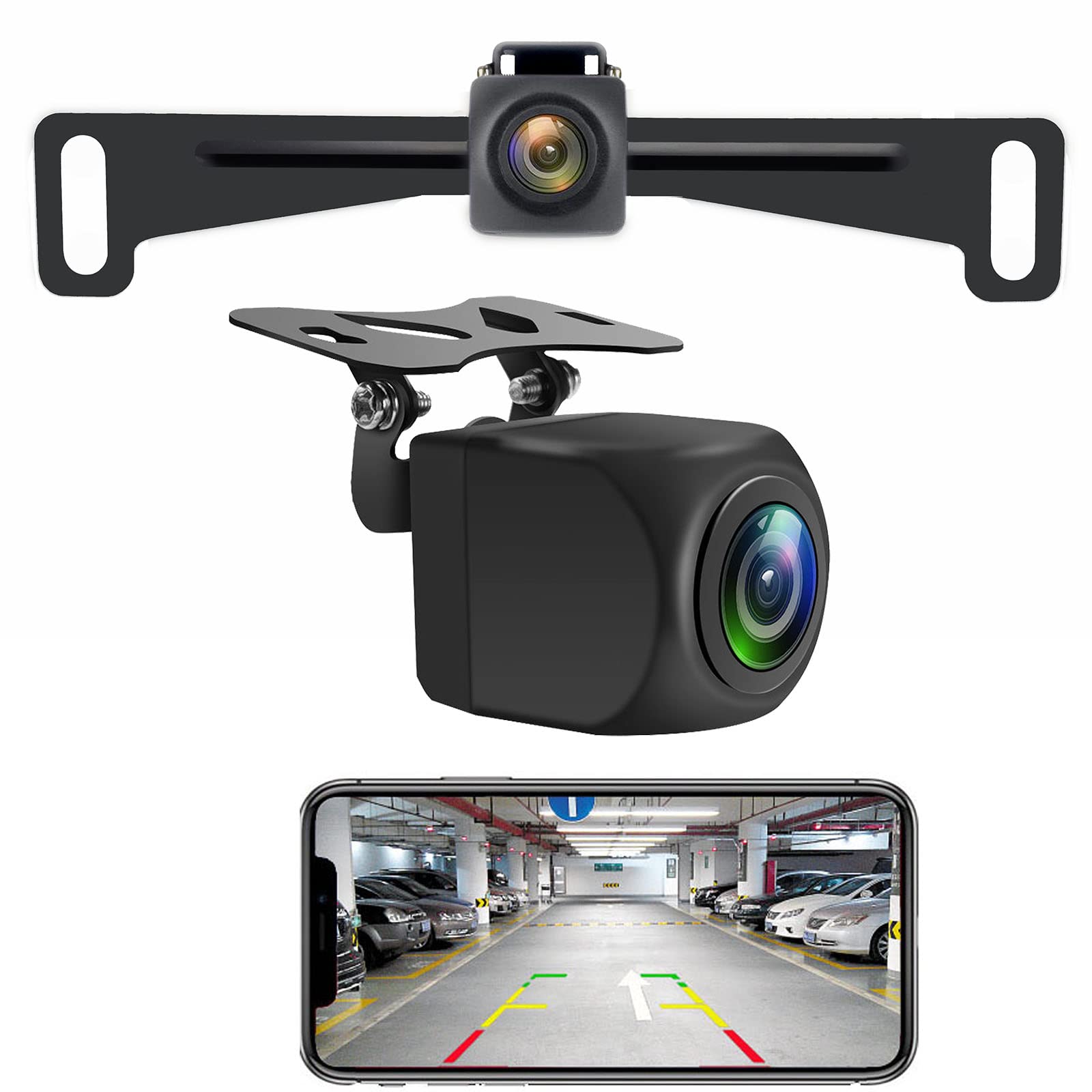 YEOIZO WiFi License Plate Wireless Backup Camera, 720P HD Back up Camera Systems for car, Front/Rear View Reverse Camera, 160° View Angle for Cars SUV Pickup Trailer RV Camper for iPhone iPad Android