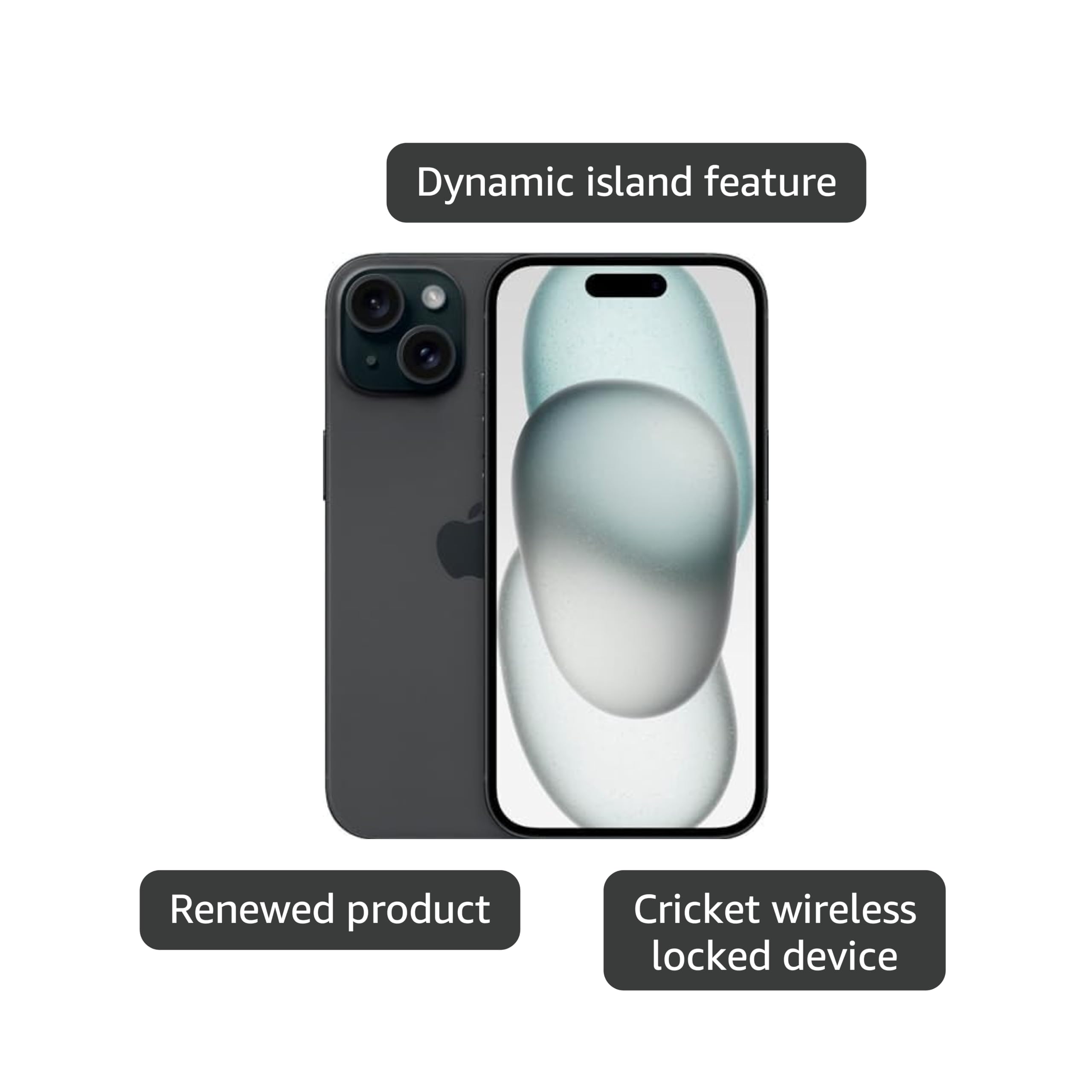 Apple iPhone 15, 128GB, Black for Cricket Wireless (Renewed)