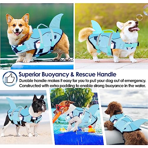 AOFITEE Dog Life Vest, Dog Life Jacket Shark, Ripstop Dog Safety Vest with Superior Buoyancy and Rescue Handle, Adjustable Dog Swimming Vest Dog Float Coat for Small Medium Large Dogs