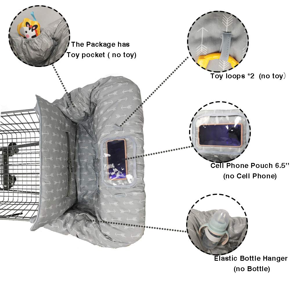 ICOPUCA Shopping Cart Cover for Baby boy Girl, Anti Slip Design, Cotton High Chair Cover, Machine Washable for Infant, Toddler, Grocery Cover (Grey)