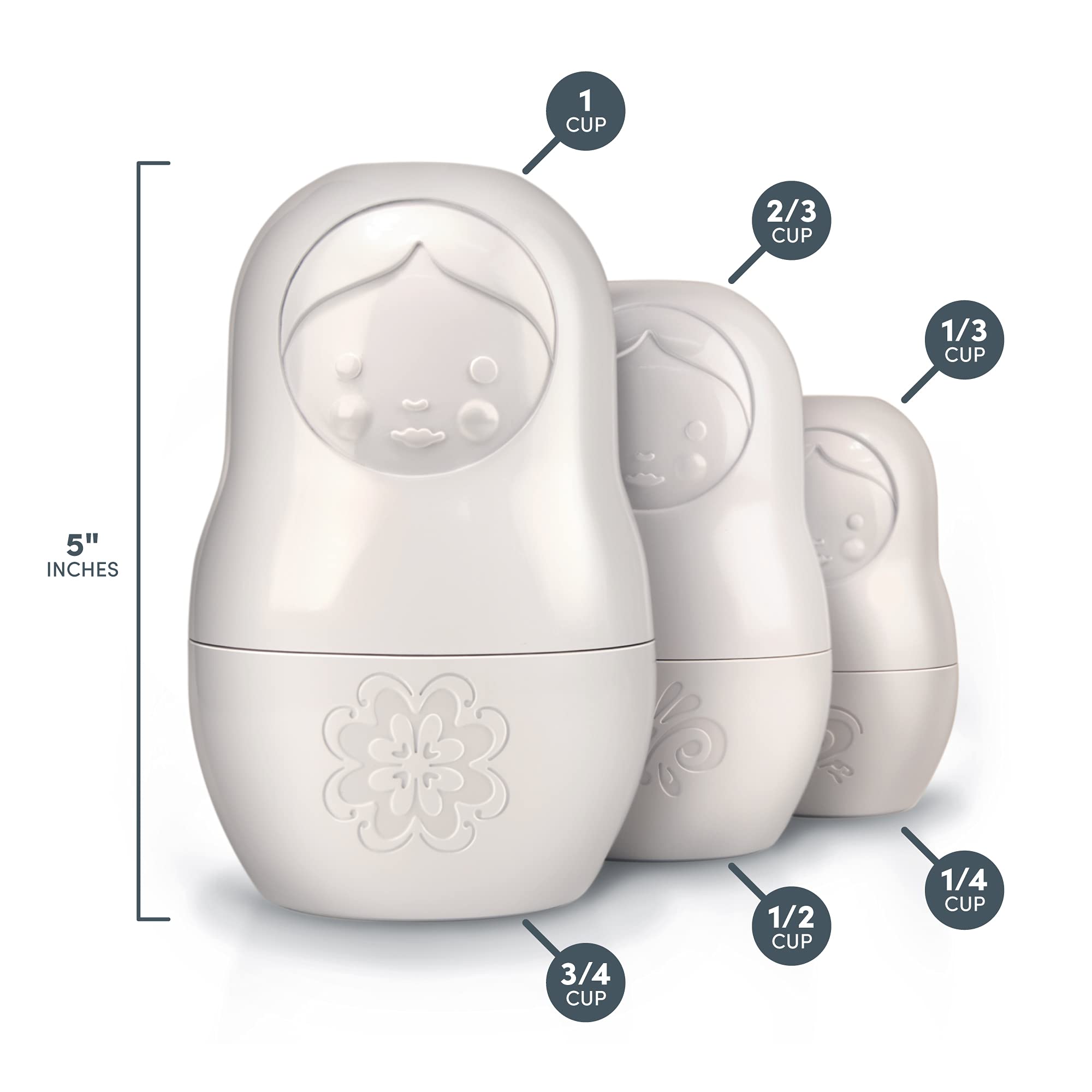 Genuine Fred M-CUPS Matryoshka Measuring Cups, Set of 6, Russian Doll Nesting Measuring Cups, White