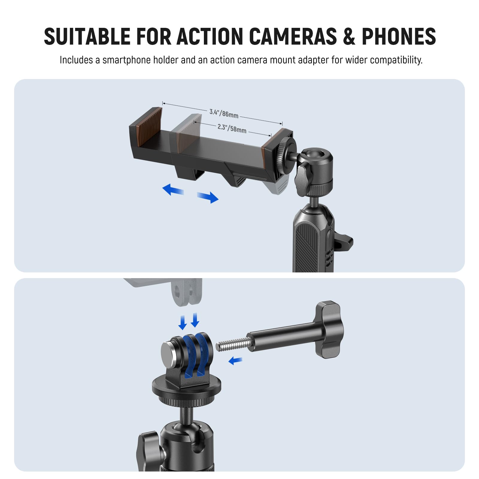 NEEWER Suction Cup Mount for iPhone GoPro Action Camera with Magic Arm & 360° Pan 90° Tilt Ball Head, Quick Buckle Lock Outside Windshield Car Mount with Phone Holder Camera Mount Adapter, CA029