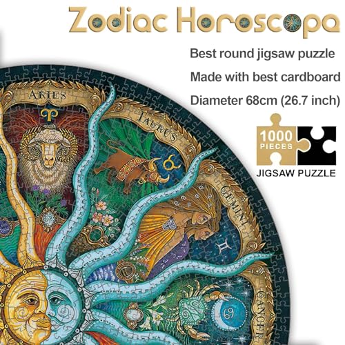 1000 Pieces Zodiac Jigsaw Puzzles for Adults Kids Teen Round Puzzle Game Toys Gift Zodiac Horoscope 26.7" x 26.7"