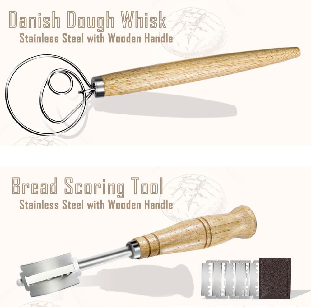 Dough Whisk Bread Making Tools Kit, Sourdough Silicone Bread Sling, Bread Lame Dough Scoring Tool & Dough Cutter Bread Baking, Bread Making Supplies Tools, Sourdough Bread Baking Gift Set