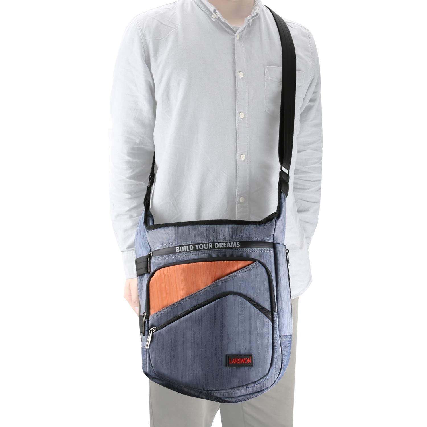 Vertical Messenger Bag, Crossbody Bag, Larswon Shoulder Bag Laptop Bag Satchel Blue