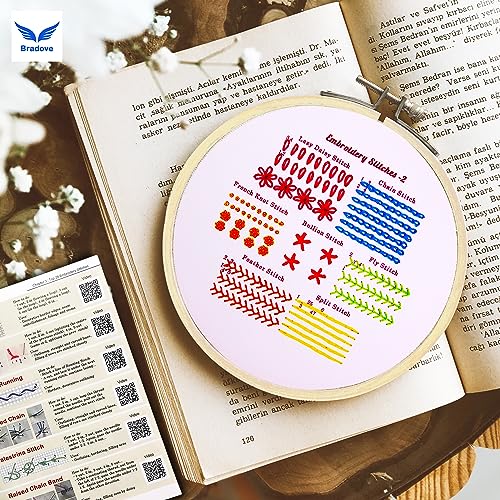 Bradove 4 Sets Embroidery Stitches Practice Kit, Embroidery Kit for Beginners with Embroidery Patterns, Beginner Embroidery Kit, Embroidery Kits for Adults, Hand Embroidery Kit for Kids