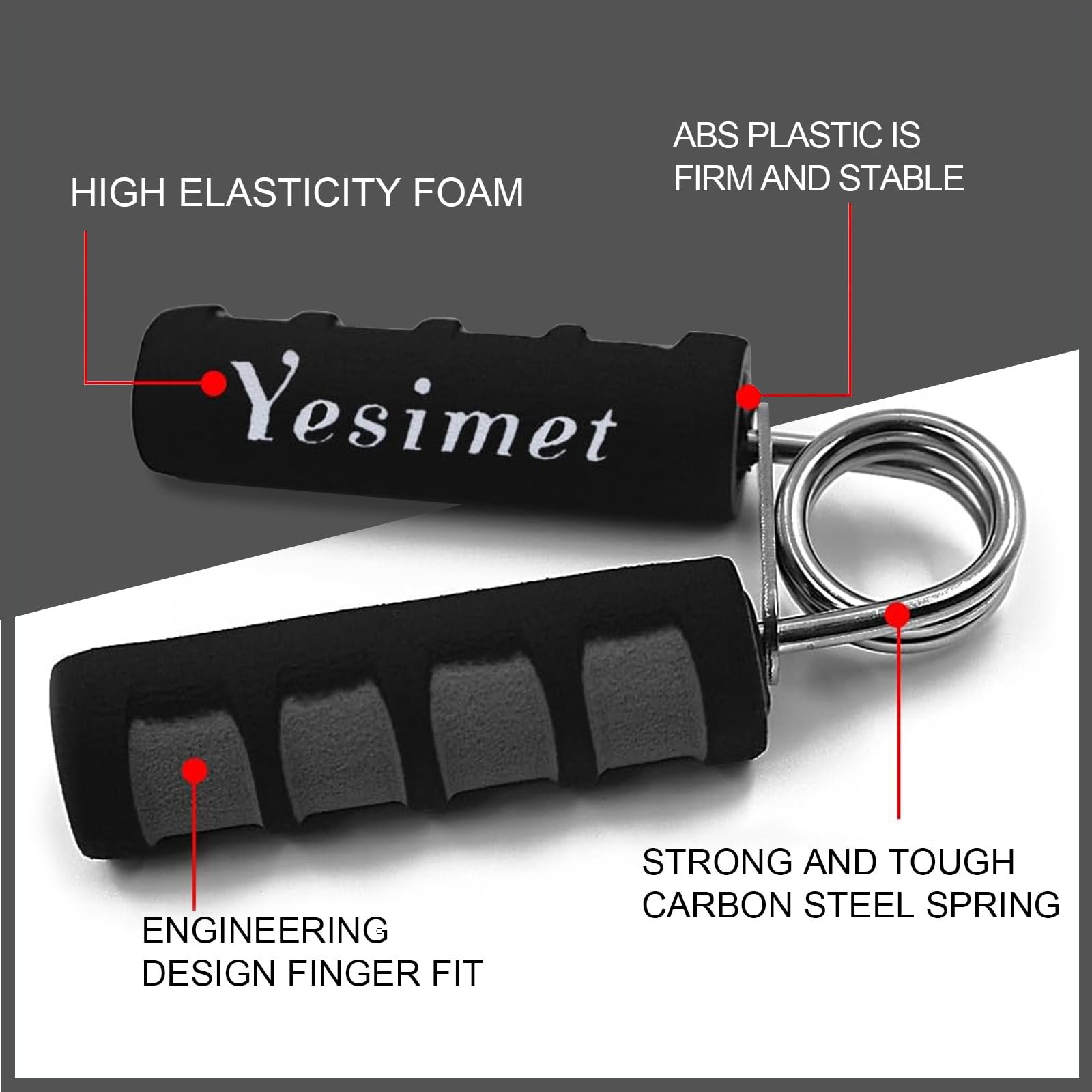 Yesimet 2 Pack Hand Grip Strengthener Set, Forearm Exerciser, Finger Gripper, Grip Strength Trainer,Hand Grip- Soft Foam Hand Exerciser for Quickly Increasing Wrist Forearm and Hand Grips (Black)