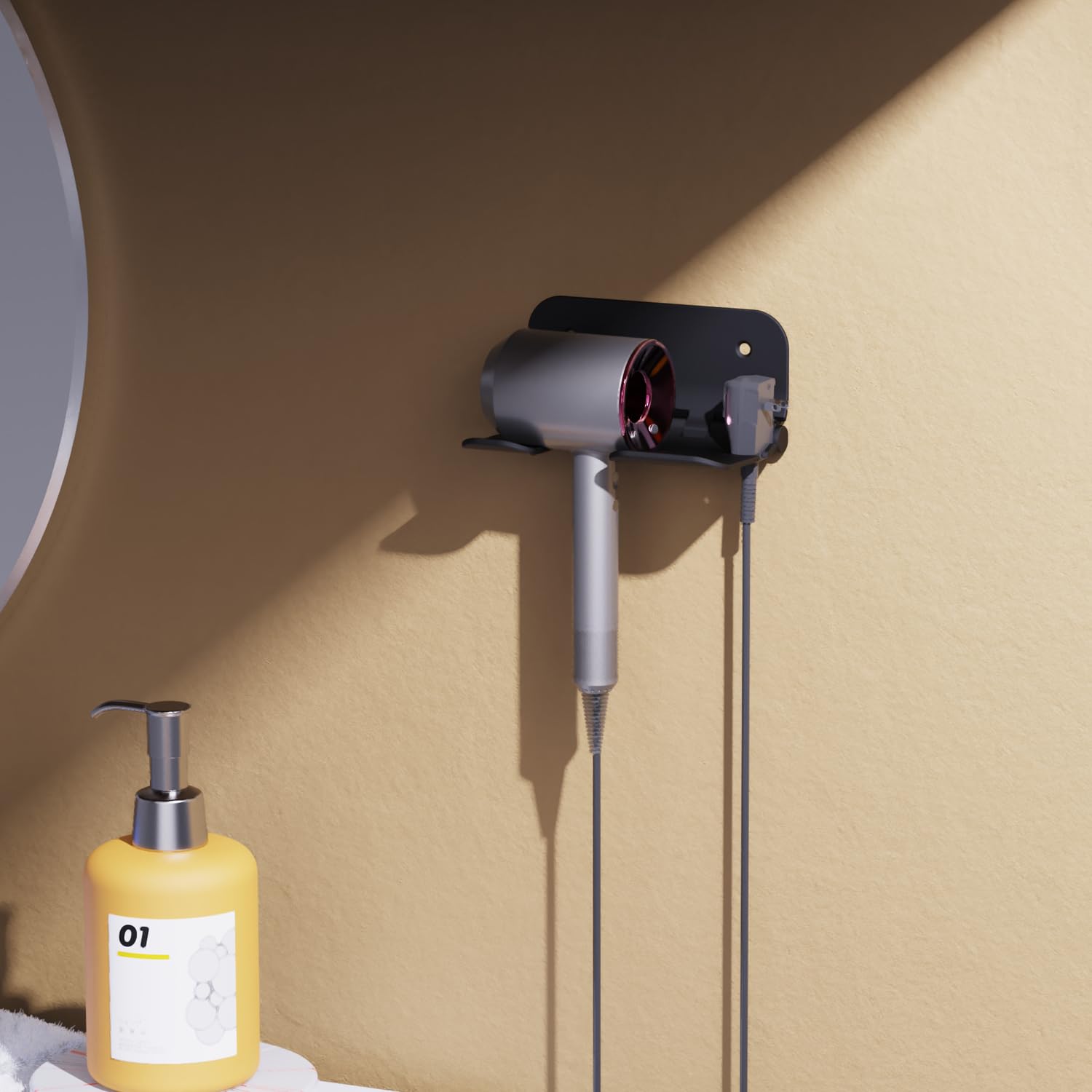 FUNTIN Hair Dryer Holder Wall Mount, Blow Dryer Organizer Wall Mounted,Hair Tool Organizer for Bedroom & Bathroom, Multi-Functional Hair Dryer Rack for Dyson Supersonic