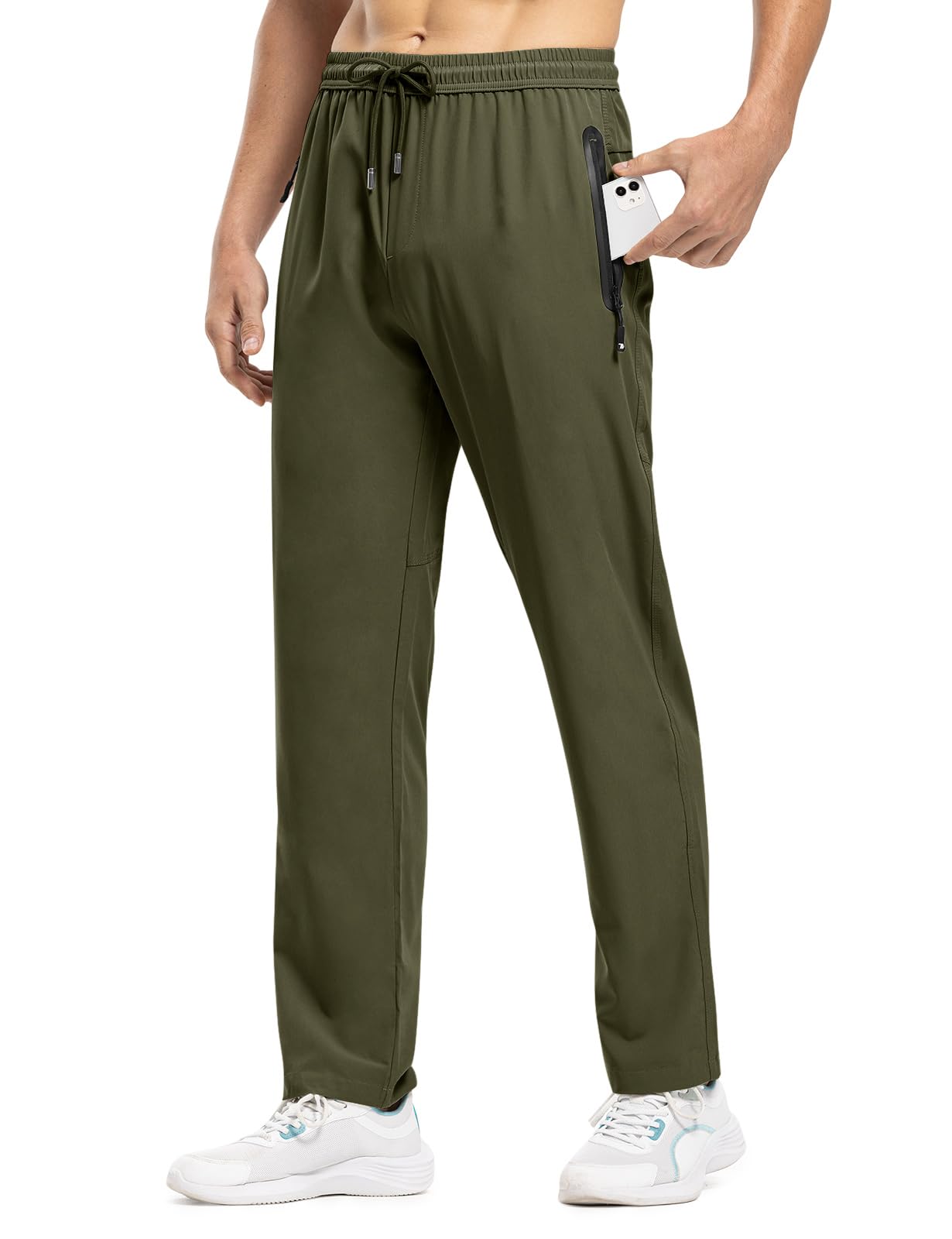 TBMPOY Men's Travel Hiking Pants Lightweight Athletic Wind Athletic Pant Windbreaker Fishing Active Jogger Green L