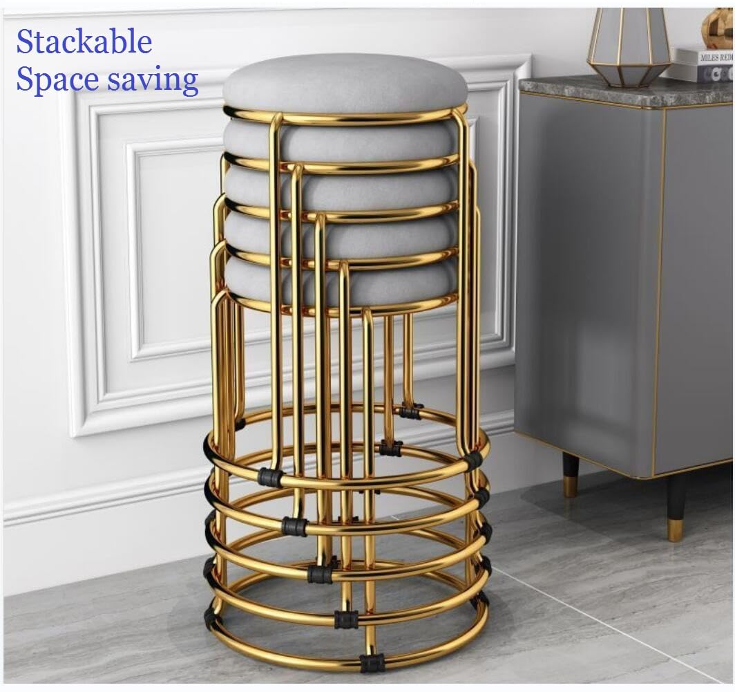 MOGUOBIN Velvet Bar Stool Backless Bar Stools Counter Stools Vanity Stools Salon Backless bar stools Round Stool Stackable Round Chairs Dining Chairs Set of 5 Pack,for Dinning,Kitchen,Salon,Semina.