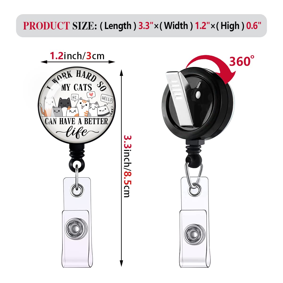 I Work Hard So My Cats Can Have A Better Life,Funny Badge Reel,Retractable ID Card Badge Holder with Alligator Clip,Cat Lover Gift,Suitable for Nurses,Doctors,Office Staff, Pet Owners