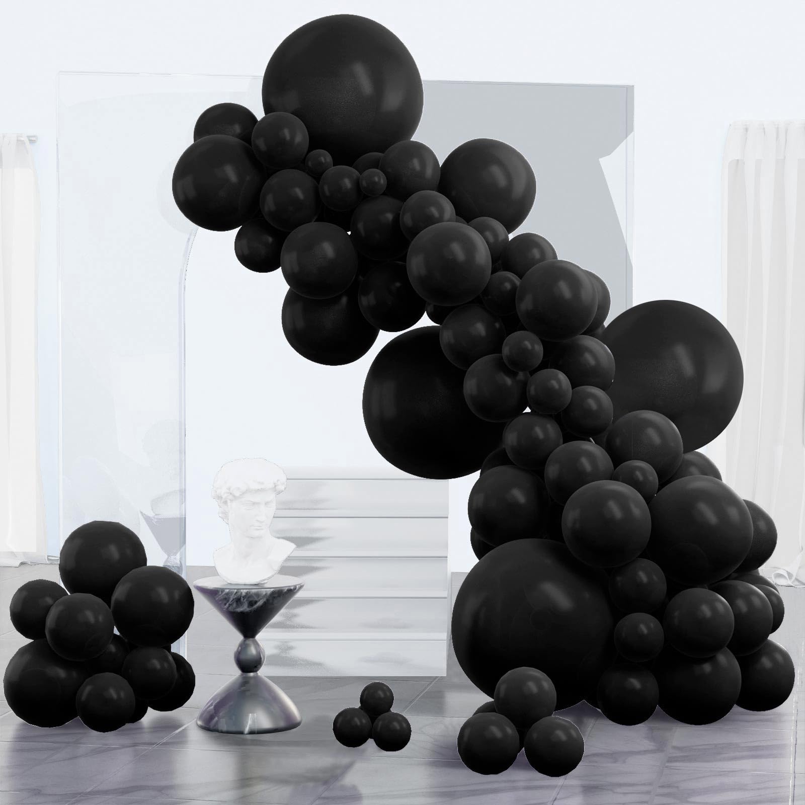 PartyWoo Black Balloons 152 pcs Different Sizes Pack of 18 12 10 5 Inch Matte Black Latex Balloon Arch Kit Garland for Graduation Halloween New Year Anniversary Birthday Party Decorations Black-Y18
