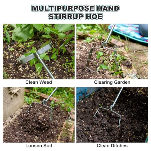 Berry&Bird Swoe Garden Hoe, 61.8'' Stainless Steel Long Handled 3 Edge Hoe with Wooden Hand, Mini Angled/Warren Hoe, Soil Cultivator Weeding Tool for Grass Flower Backyard