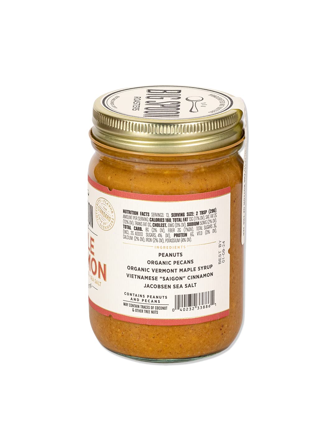Big Spoon Roasters Maple Cinnamon Peanut & Pecan Butter - Low Sugar Peanut Butter - Creamy Peanut Butter w/Maple Syrup, Organic Peanuts & Pecans - Keto, Vegan, Palm Free Maple Nut Butter - 13 Ounces