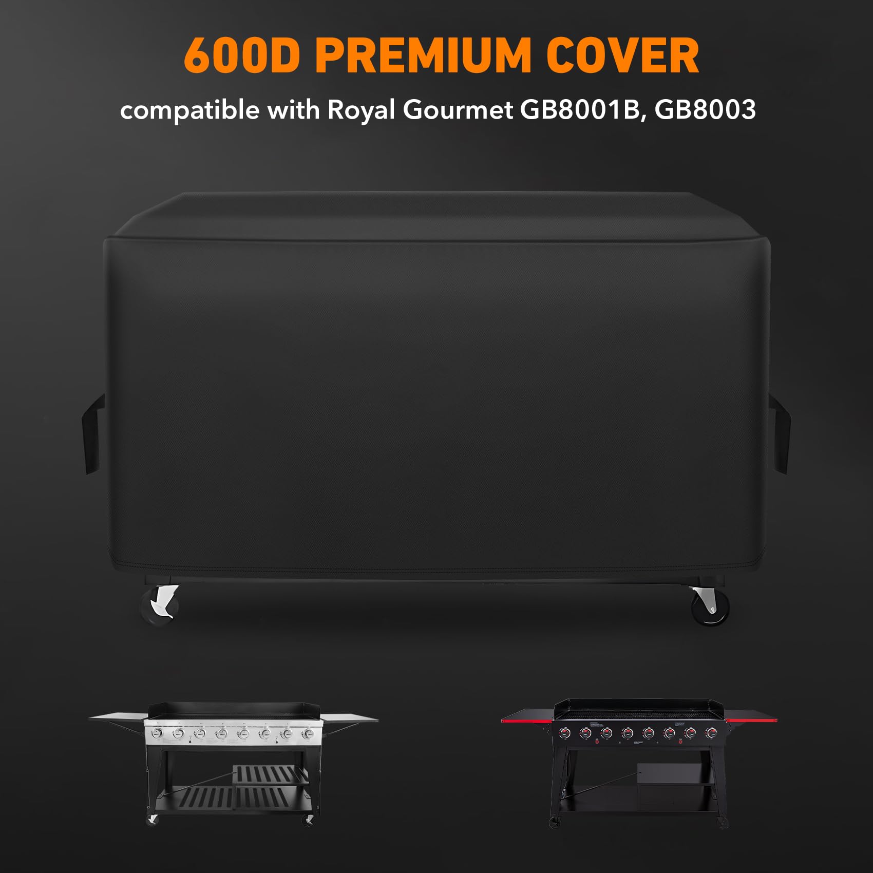 ZBXFCSH Heavy Duty 600D Polyester Cover Compatible with Royal Gourmet GB8001B GB8003 8-Burner Gas Grill with Hood, Water Resistant Outdoor BBQ Island Cover, All Weather, Black