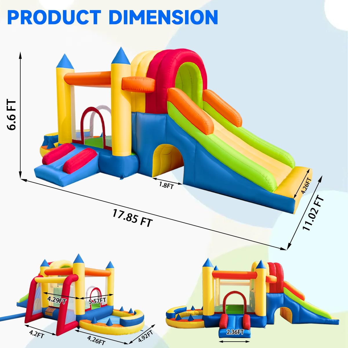Hongcoral Inflatable Bounce House, 8 in 1 Large Bounce Castle with Blower for Kids and Toddlers, Outdoor Indoor Backyard Inflatable Bouncers with Two Slides