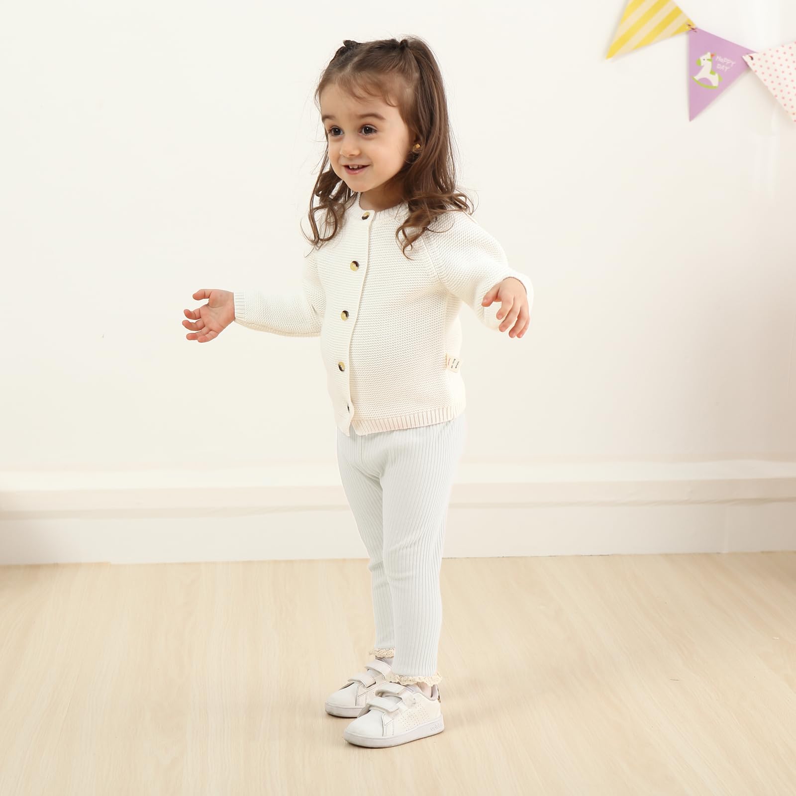 DREAM BUS 5 Pack Baby Girl Pants Toddler Girl Solid Ribbed Pants with Lace Trim Newborn Cotton Leggings Infant Jogger Pants
