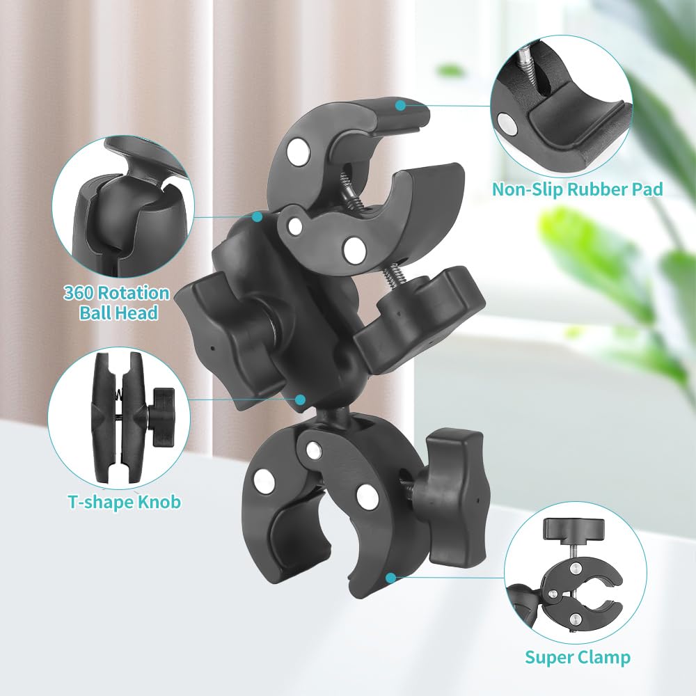 JEBUTU Double Mount Clamp Camera Bracket for Umbrella Chair Pole Boat, Double Super Clamp Camera Mount for Stroller Photography Reflector Tripod Table