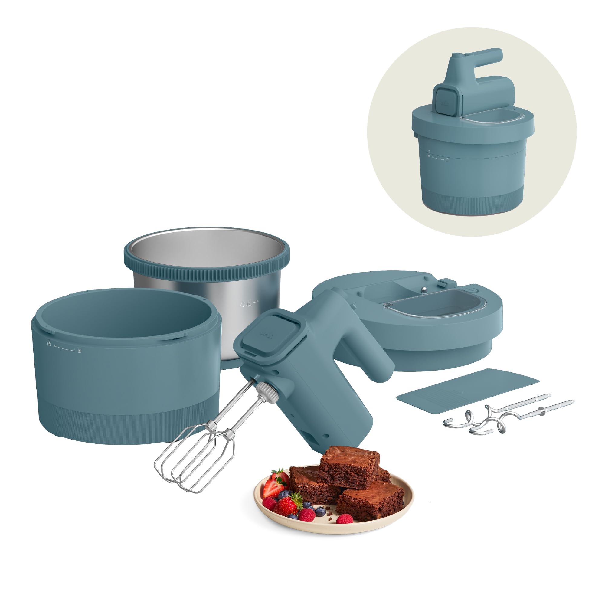 bella 3.5 Qt Hand & Stand Mixer, 2 in 1 Electric Mixer with Bowl, Dough Hook, Whisk & Egg Beater, Multifunctional Handheld Mixer for Baking, 200 Watt, Surf