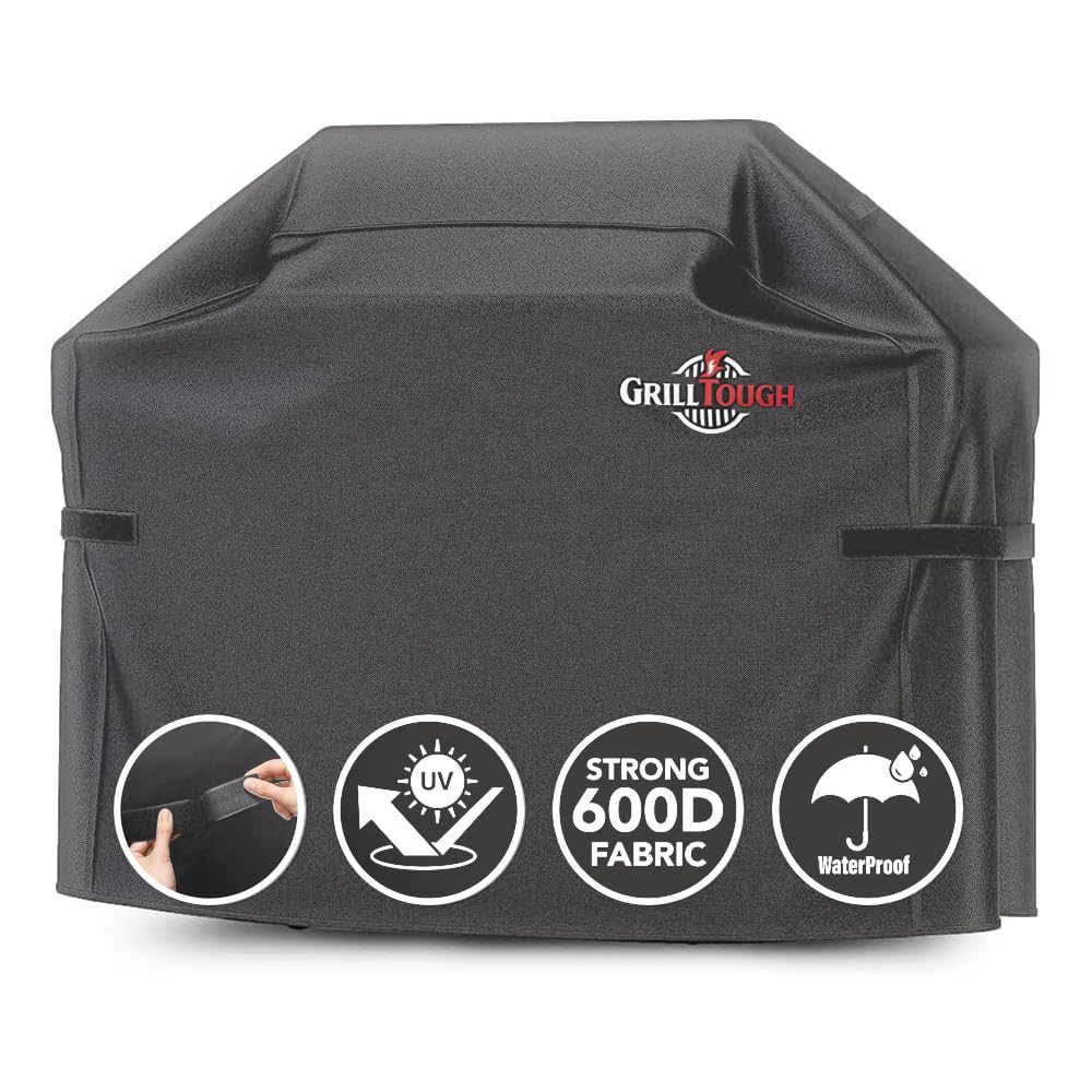GrillTough Heavy Duty BBQ Grill Cover for Outdoor Grill, 58 Inch – Waterproof, Weather Resistant, UV & Fade Resistant with Adjustable Straps – Gas Grill Cover for Weber, Charbroil, etc. Charcoal
