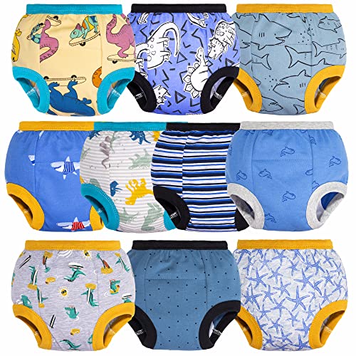 BIG ELEPHANT Potty Training Underwear, 100% Cotton Absorbent Unisex Toddler Pee Pants for Boys & Girls (Floral Series, 10-pack, 9-10Y)