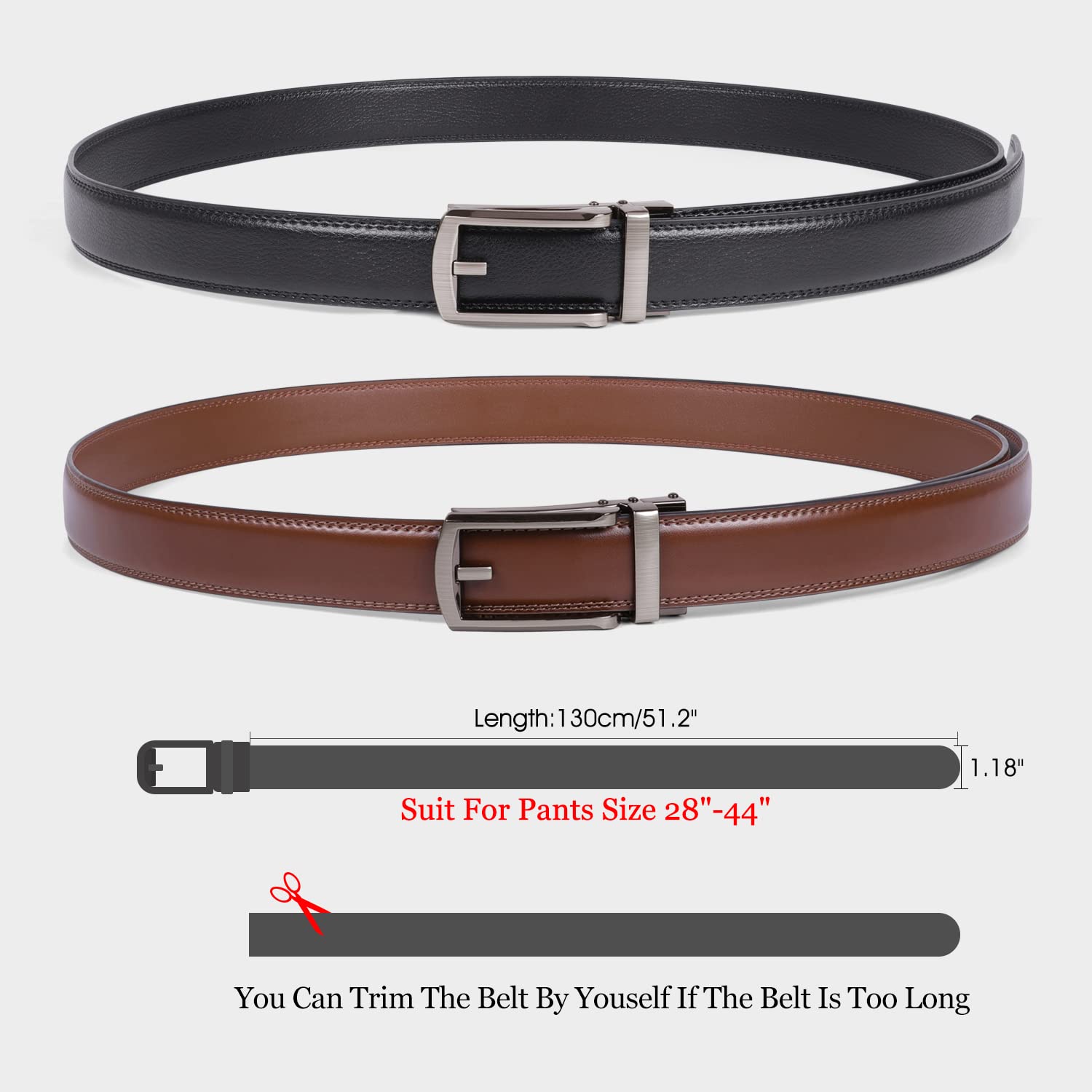 WERFORU Men's Ratchet Belts, 2 Pack Leather Belts for Men Dress and Casual with Automatic Buckle
