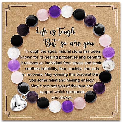 ZOKCC Cheer Up Gifts Bracelets for Women Healing Natural Stone Bracelets - Get Well Soon Inspirational Gifts for Women Best Friends Sister Friendship Bestie Coworker (H- REMINDER- KING STONE)