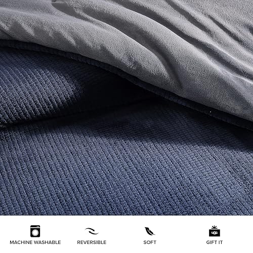 UGG 32531 Remina Twin-Twin XL 4-Piece Comforter Set Luxurious Soft Comforter and Sham with 18 x 18-inch Decorative Throw Pillow and 50 x 60-inch Throw Blanket, Twin/Twin XL, Navy