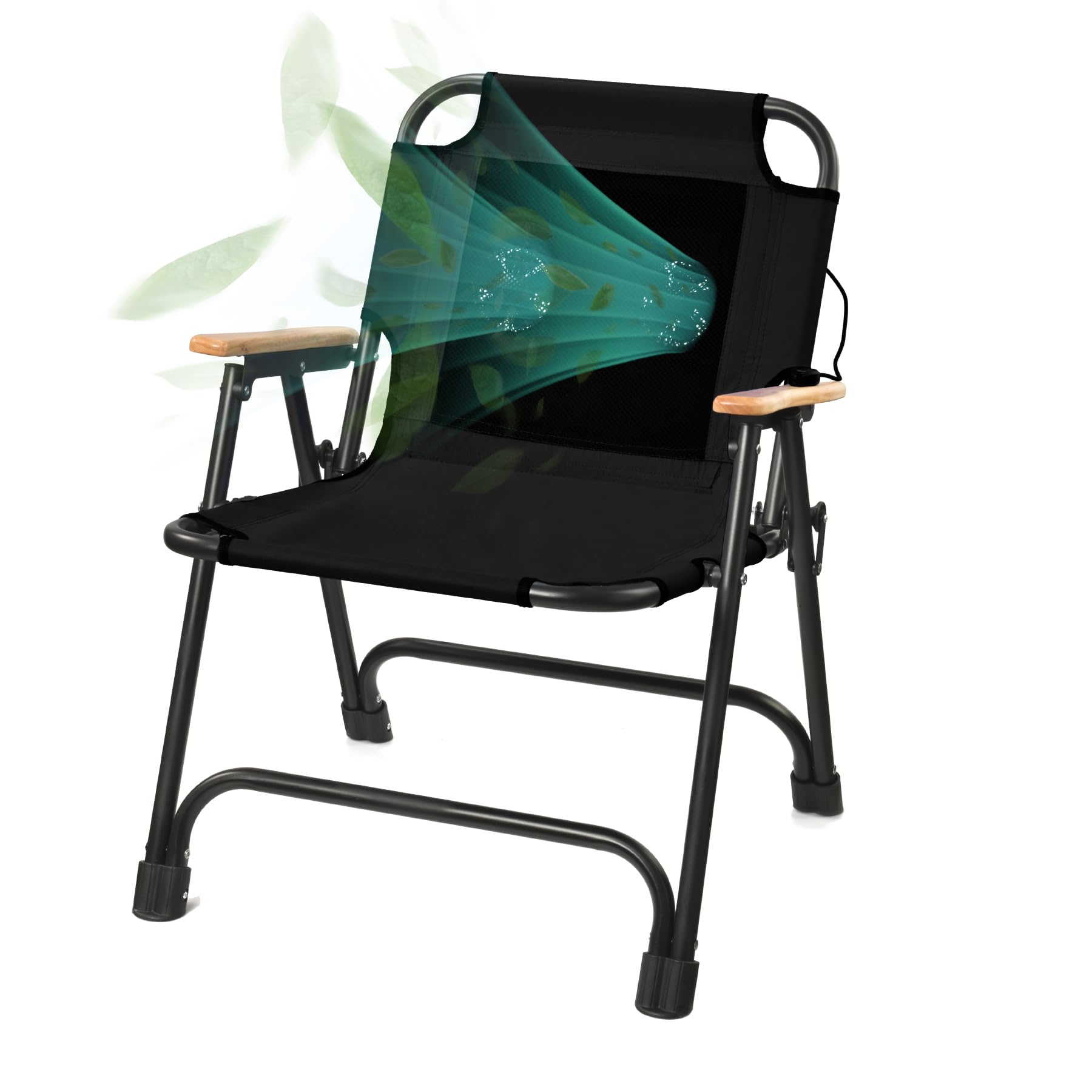 KNINE OUTDOORS Foldable Beach Chair Camping Chair with Fan, with USB-Powered Cooling System, for Camp, Beach, Fishing (Black)